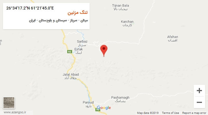 روستای تنگ مزنین بر روی نقشه