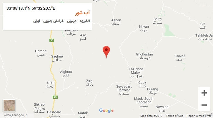 روستای آب شور بر روی نقشه