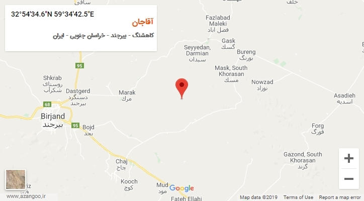 روستای آقاجان بر روی نقشه