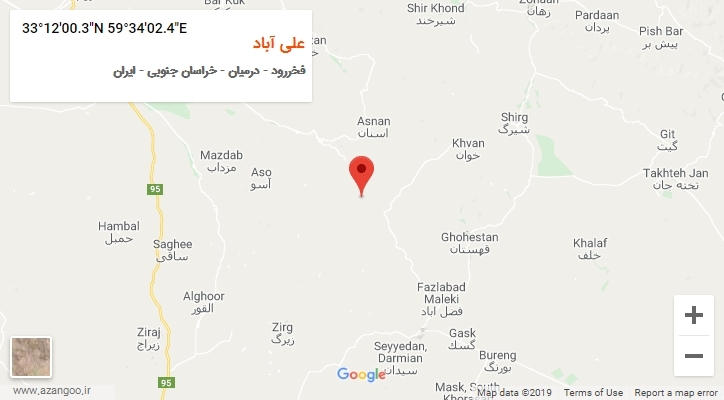 روستای علی آباد بر روی نقشه