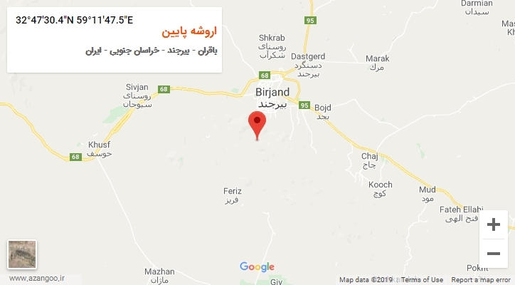 روستای اروشه پایین بر روی نقشه