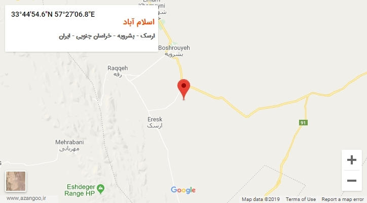 روستای اسلام آباد بر روی نقشه