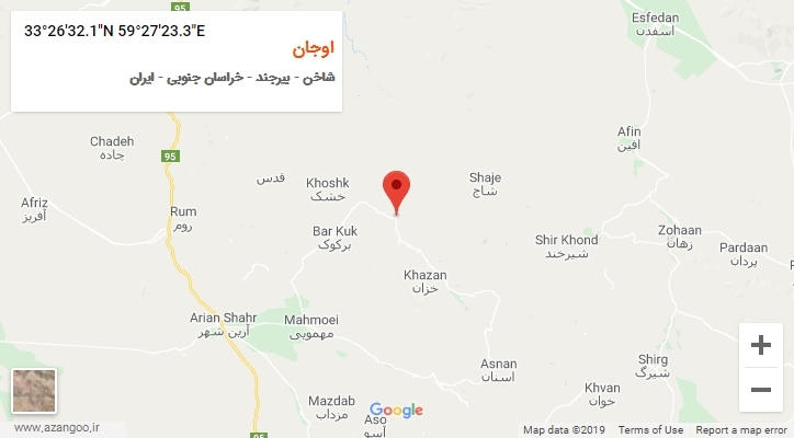 روستای اوجان بر روی نقشه