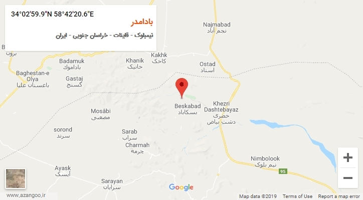 روستای بادامدر بر روی نقشه