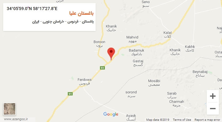 روستای باغستان علیا بر روی نقشه