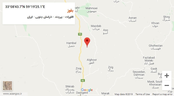 روستای بقوز بر روی نقشه