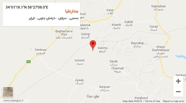 روستای بندارعلیا بر روی نقشه