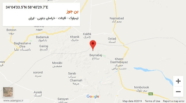 روستای بن جوز بر روی نقشه