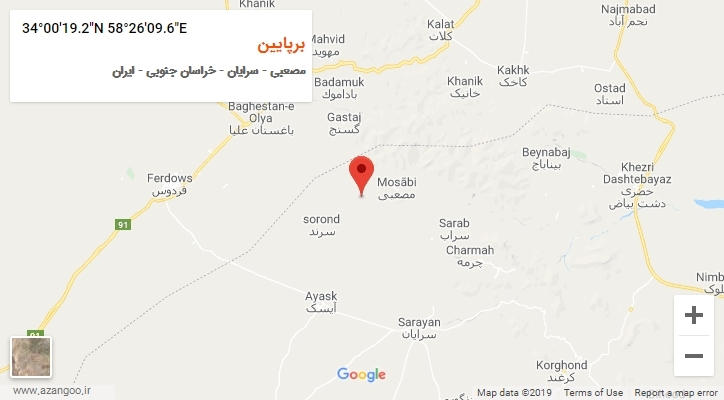 روستای برپایین بر روی نقشه