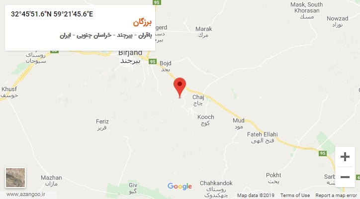 روستای برزگان بر روی نقشه