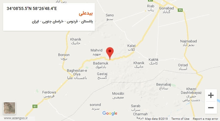 روستای بیدعلی بر روی نقشه