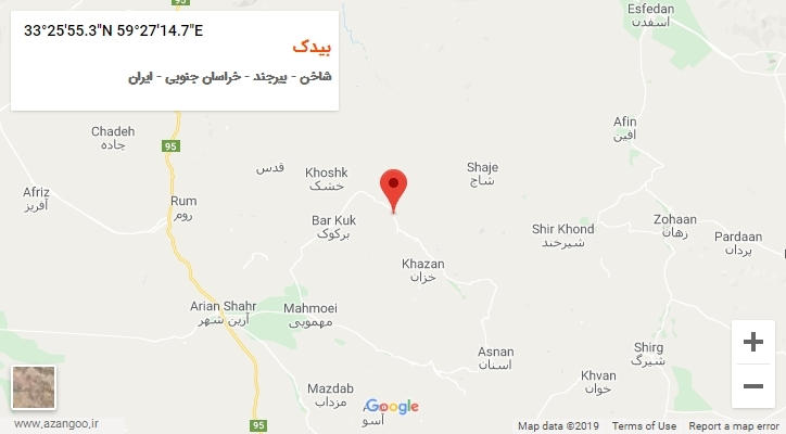 روستای بیدک بر روی نقشه