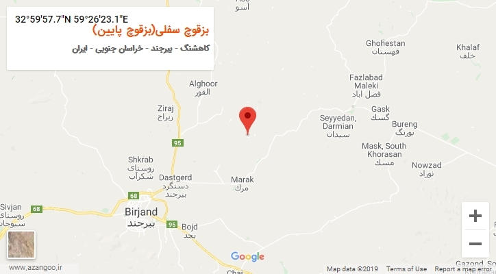 روستای بزقوچ سفلی(بزقوچ پایین) بر روی نقشه