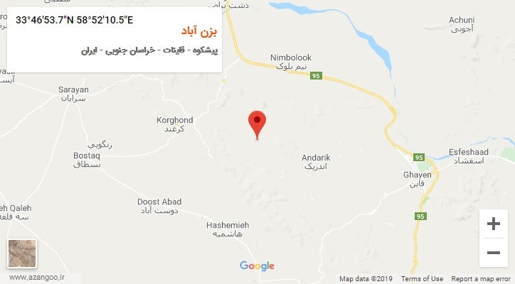 روستای بزن آباد بر روی نقشه