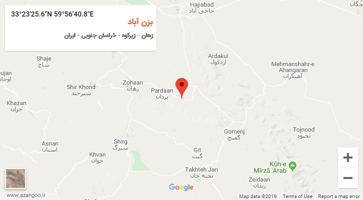 روستای بزن آباد بر روی نقشه