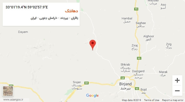 روستای دهانتک بر روی نقشه