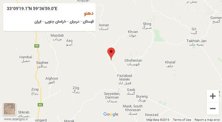 روستای دهنو بر روی نقشه