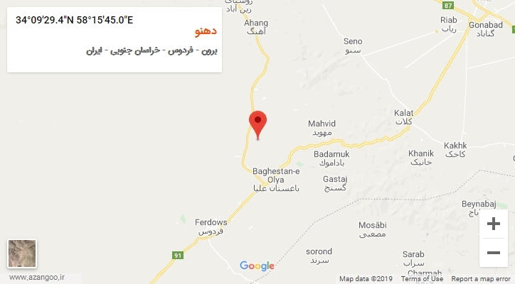روستای دهنو بر روی نقشه