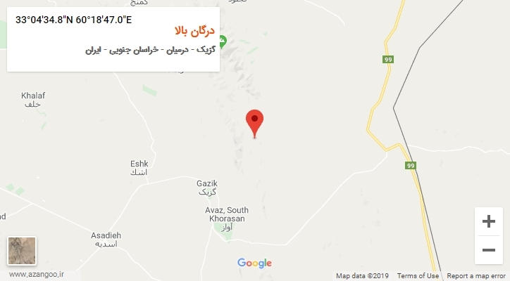 روستای درگان بالا بر روی نقشه
