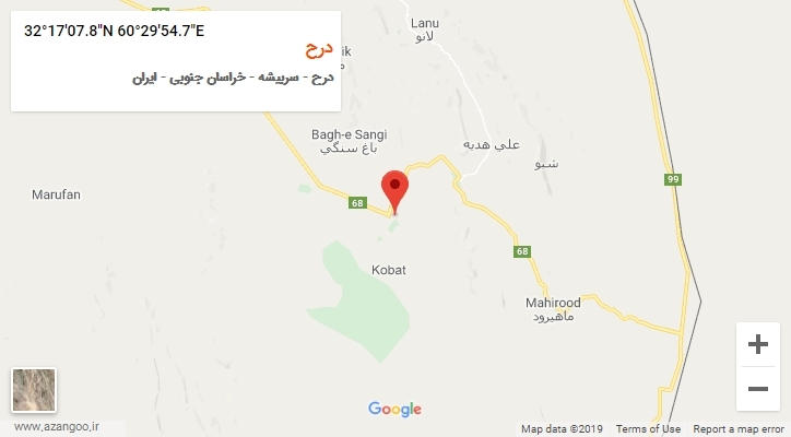 روستای درح بر روی نقشه