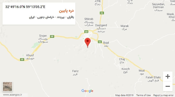 روستای دره پایین بر روی نقشه