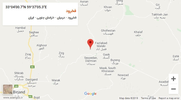 روستای فخرود بر روی نقشه