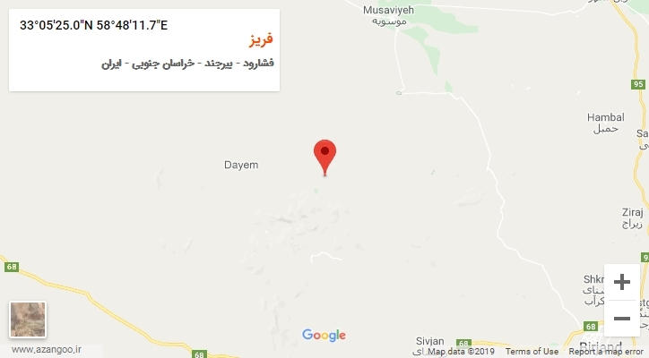 روستای فریز بر روی نقشه