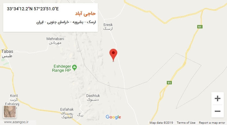 روستای حاجی آباد بر روی نقشه