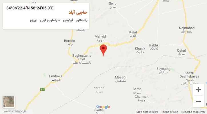 روستای حاجی آباد بر روی نقشه