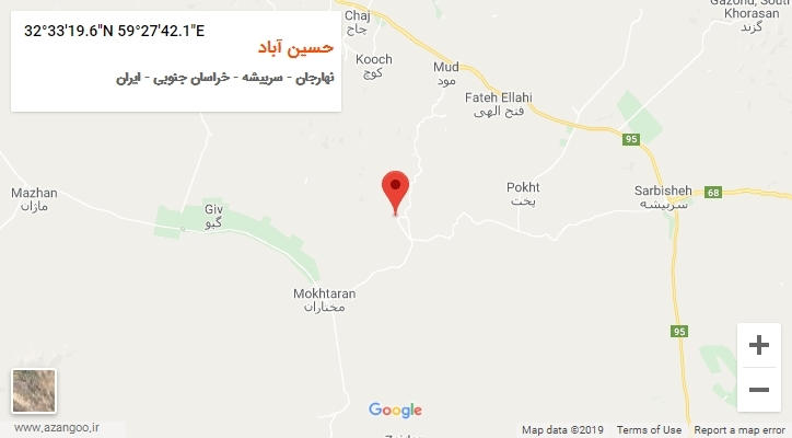 روستای حسین آباد بر روی نقشه