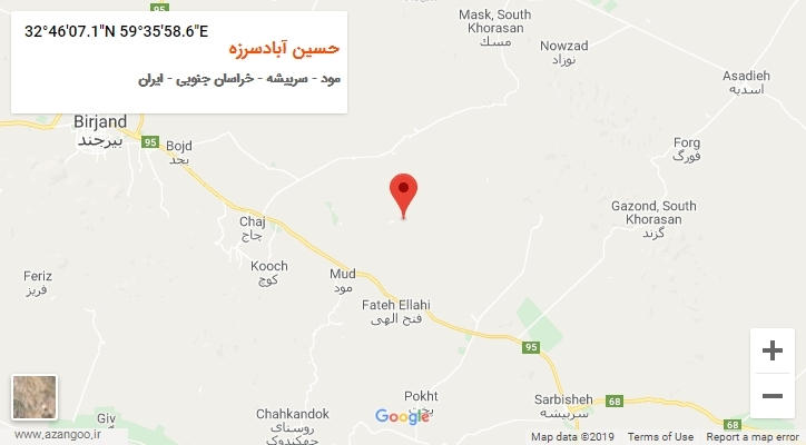 روستای حسین آبادسرزه بر روی نقشه