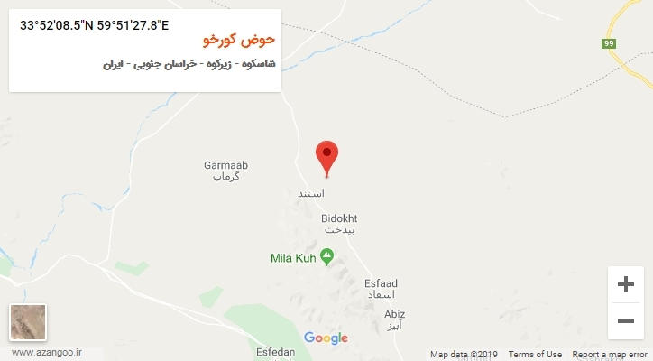 روستای حوض کورخو بر روی نقشه
