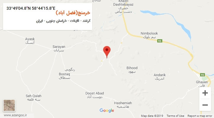 روستای خرمنج(فضل آباد) بر روی نقشه