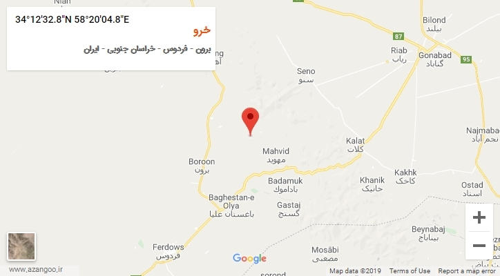 روستای خرو بر روی نقشه