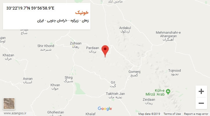 روستای خونیک بر روی نقشه