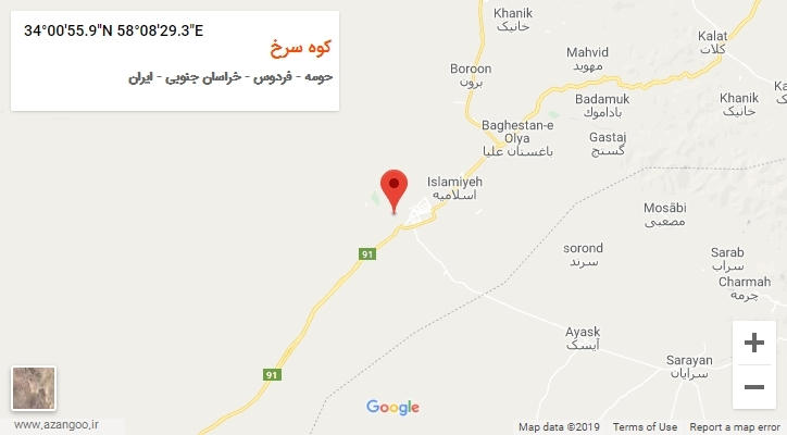 روستای کوه سرخ بر روی نقشه