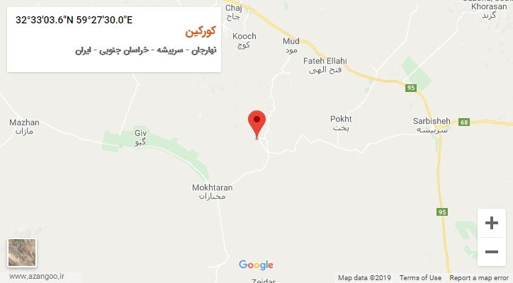 روستای کورکین بر روی نقشه