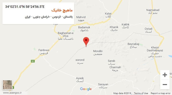 روستای ماهیچ خانیک بر روی نقشه