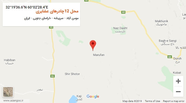 روستای محل 12چادرهای عشایری بر روی نقشه