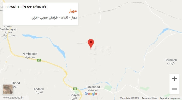 روستای مهیار بر روی نقشه