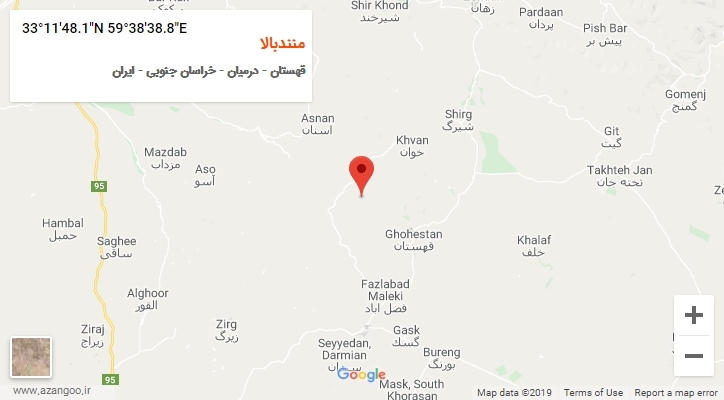 روستای منندبالا بر روی نقشه