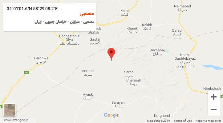 روستای مصعبی بر روی نقشه