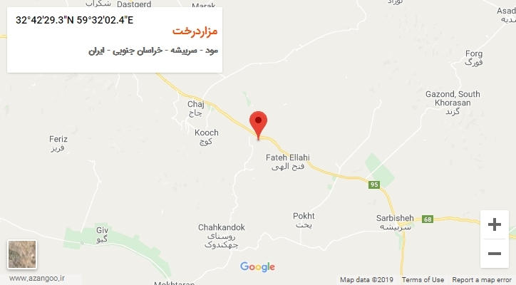 روستای مزاردرخت بر روی نقشه