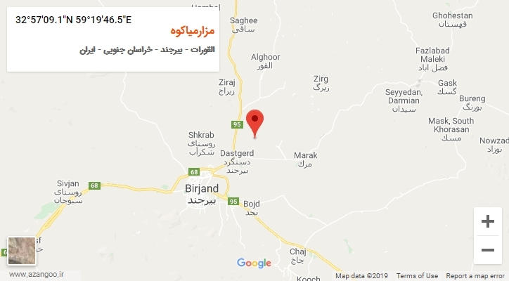 روستای مزارمیاکوه بر روی نقشه