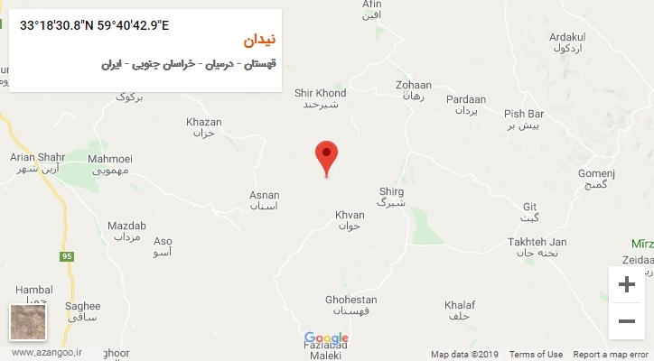 روستای نیدان بر روی نقشه