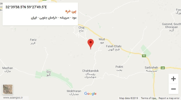 روستای پی دره بر روی نقشه