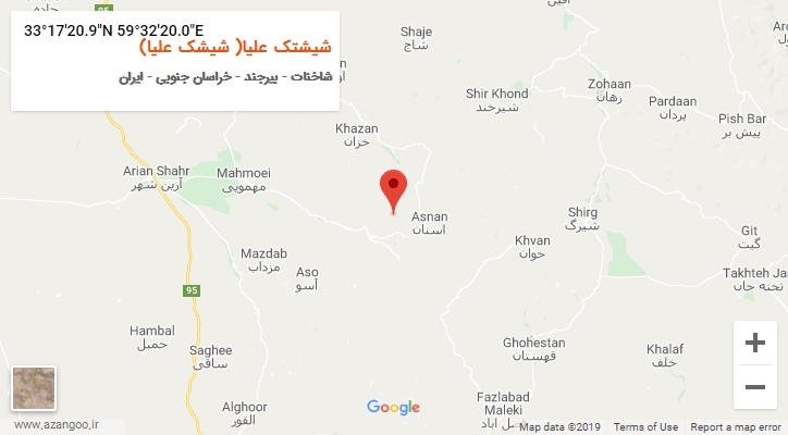 روستای شیشتک علیا( شیشک علیا) بر روی نقشه