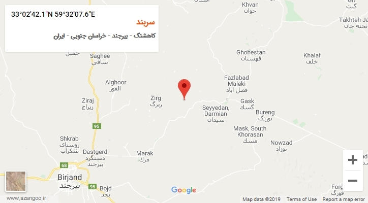 روستای سربند بر روی نقشه