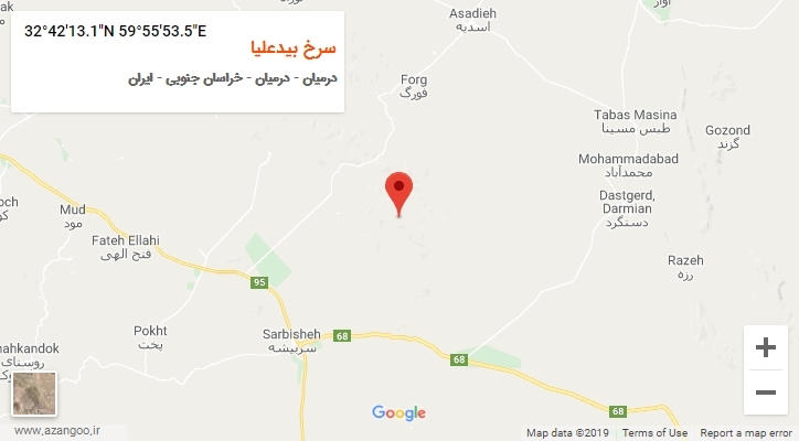 روستای سرخ بیدعلیا بر روی نقشه