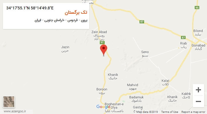 روستای تک برگستان بر روی نقشه